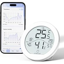 Smart Digital Hygrometer 1 Pack Bluetooth Room Thermometer and Humidity Gauge LCD Hygrometer with Max and Min RecordsWhite