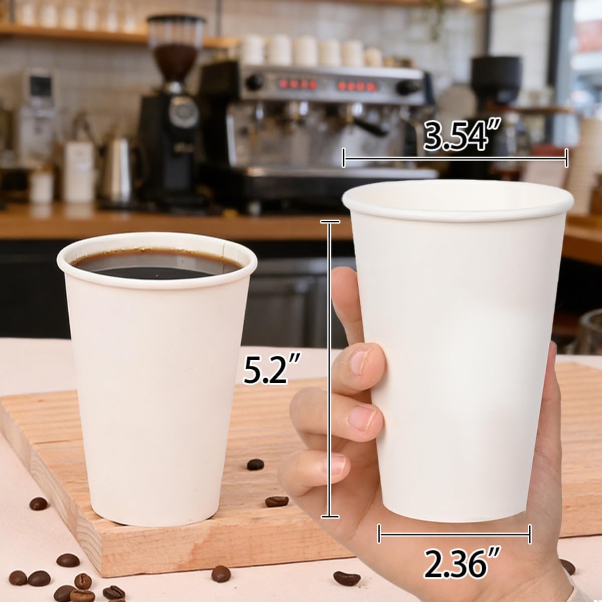 MOUMOULIFE Disposable Paper Coffee Cups 16 oz 100 Count, Leak-Proof White Hot/Cold Cups for Coffee Tea Water, Ideal for Home Office Daily Use & Small Gatherings image 2