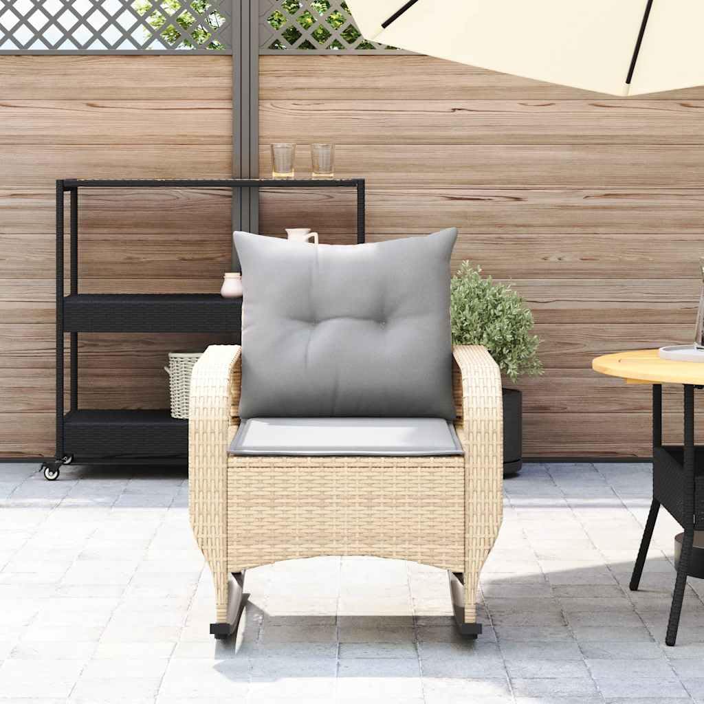 Genérico Silla Mecedora de jardín con Cojines ratán sintético Beige,Mobiliario,Muebles de jardín,Asientos de Exterior,Sillas de jardín,Beige,4104196