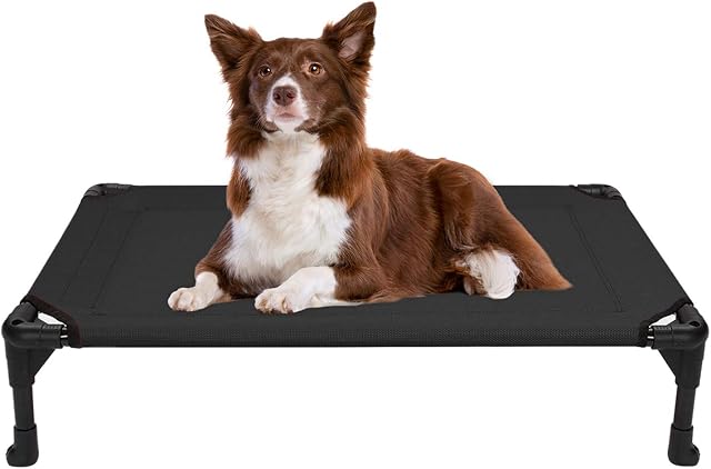 veehoo Cooling Elevated Dog Bed - Portable Raised Pet Cot with Washable & Breathable Mesh, No-Slip Rubber Feet for Indoor & Outdoor Use, Oversize Package, Medium, Black