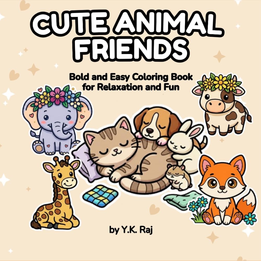 Cute Animal Friends: Bold & Easy Coloring Book for Adults, Kids and Seniors