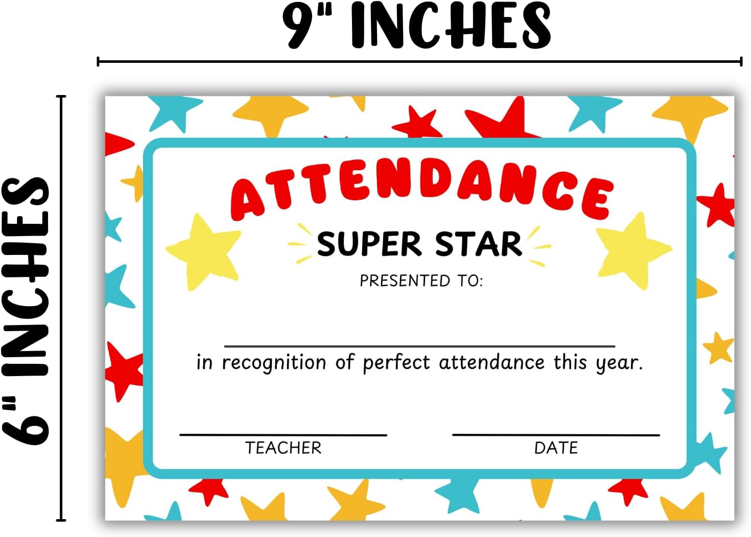 Certificate of Perfect Attendance 30pk 6x9” Cardstock Student End of Year Awards from Teachers Star Background School Attend Never Missed a Day image 3