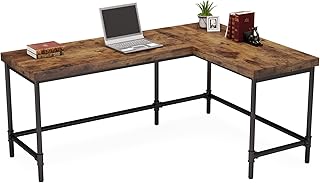Tribesigns L-Shaped Desk, 67 inch Industrial Reversible Corner Computer Office Desk PC Laptop Study Table Workstation with Metal Pipe Legs for Home Office (Rustic Brown)