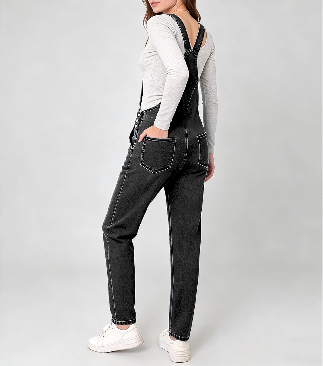 Rompers for Women Denim Overalls Jumpsuit with Adjustable Straps, Stretch Bib Pants with Pockets - Image 5