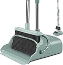 kelamayi Upgrade Broom and Dustpan Set, Large Size and with Long Handle, Upright,Ideal for Indoor Outdoor Garage Kitchen Room Office Lobby Use (Green)