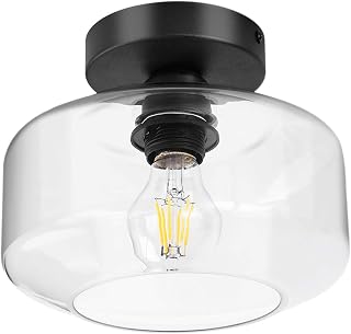 Industrial Ceiling Light Fixture,Clear Glass Shade, Semi Flush Mount Ceiling Light for Hallway, Entryway, Cafe, Bar, Corridor, Porch,Passway