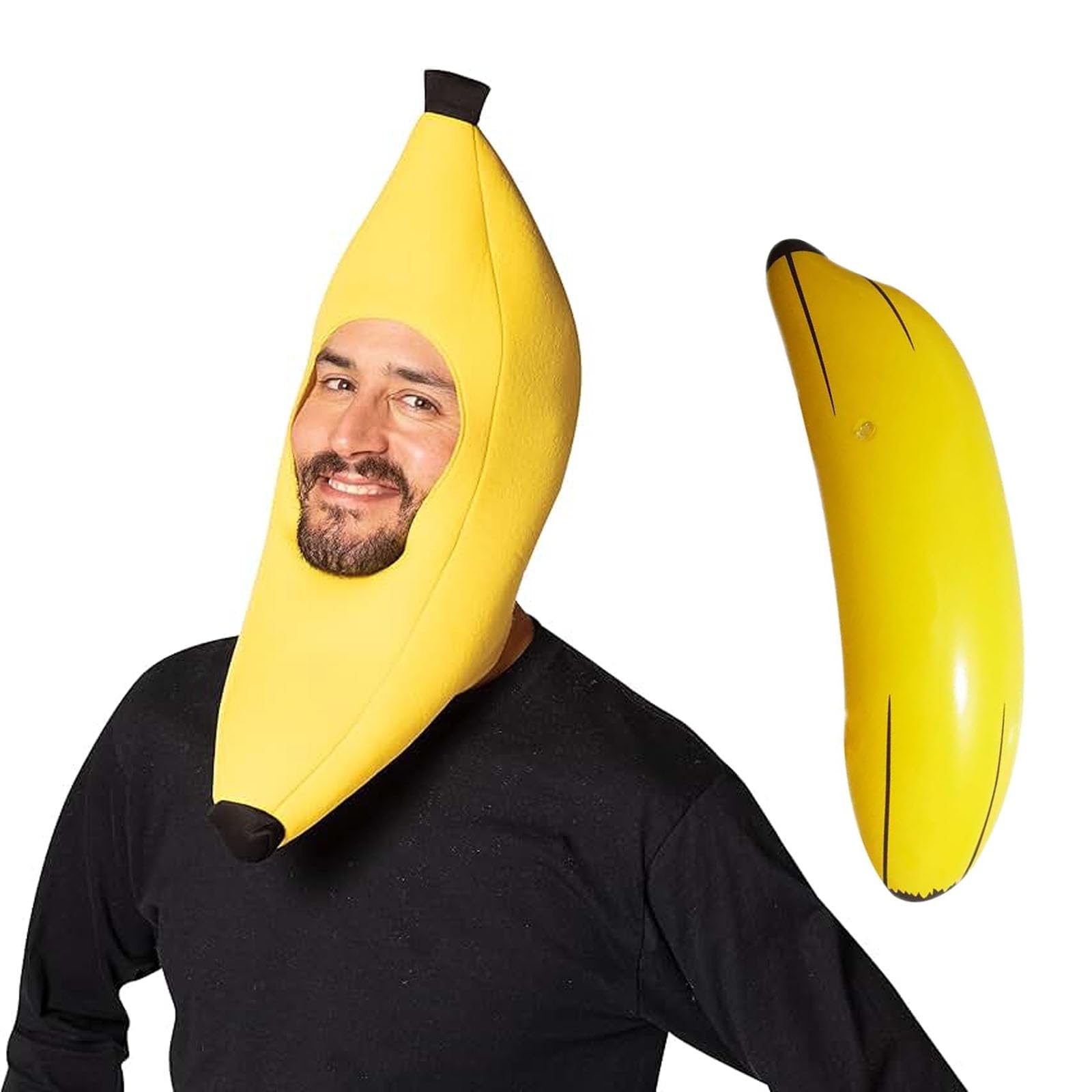 Xidew Banana Hat, Banana Costume Great for Stag Nights Pub Crawls Yellow Hat Accessory Unisex Fancy Dress Costume Accessory for Men and Women whit Inflatable Banana Toys