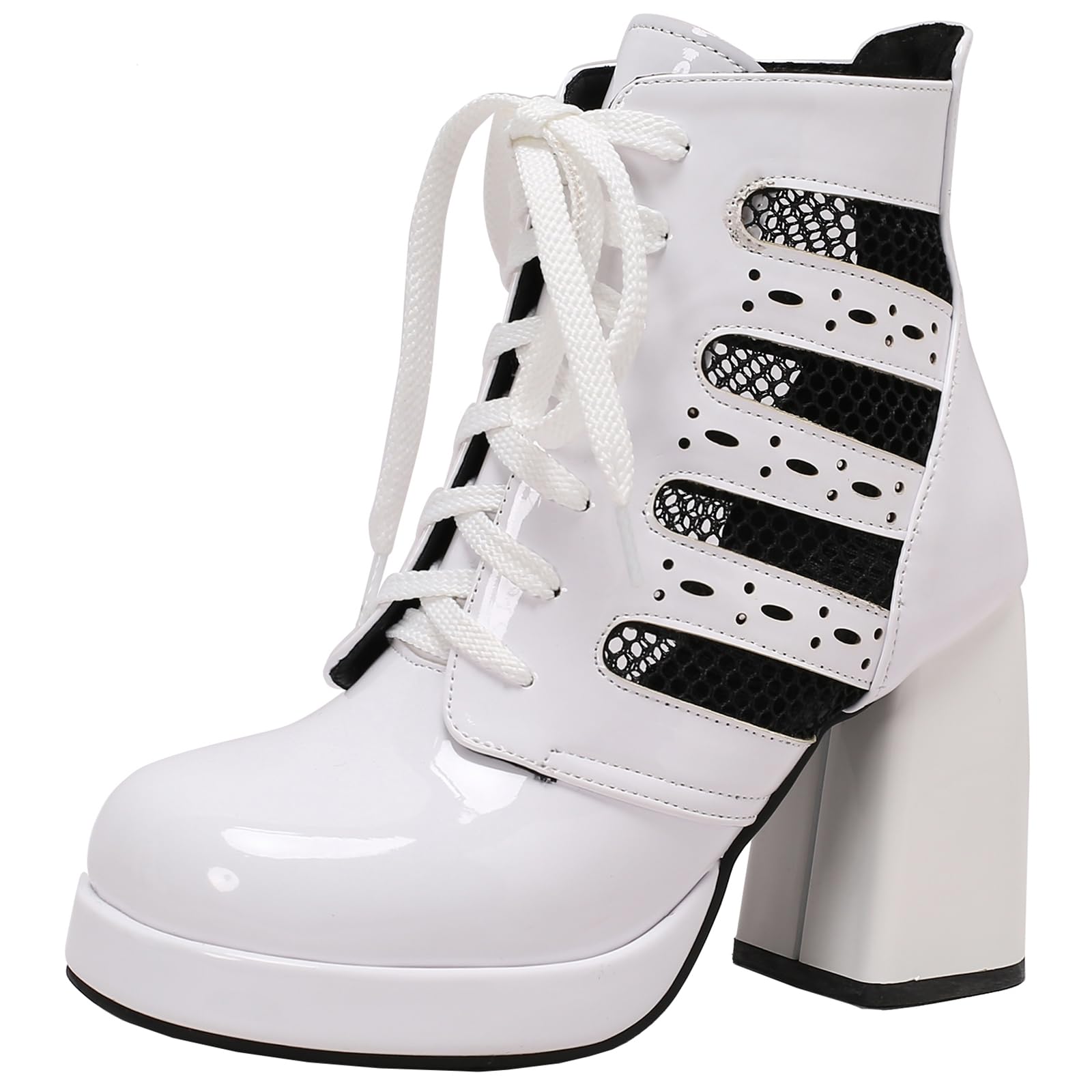 Womens Summer Ankle Boots Platform Round Toe Short Boots with Lace up