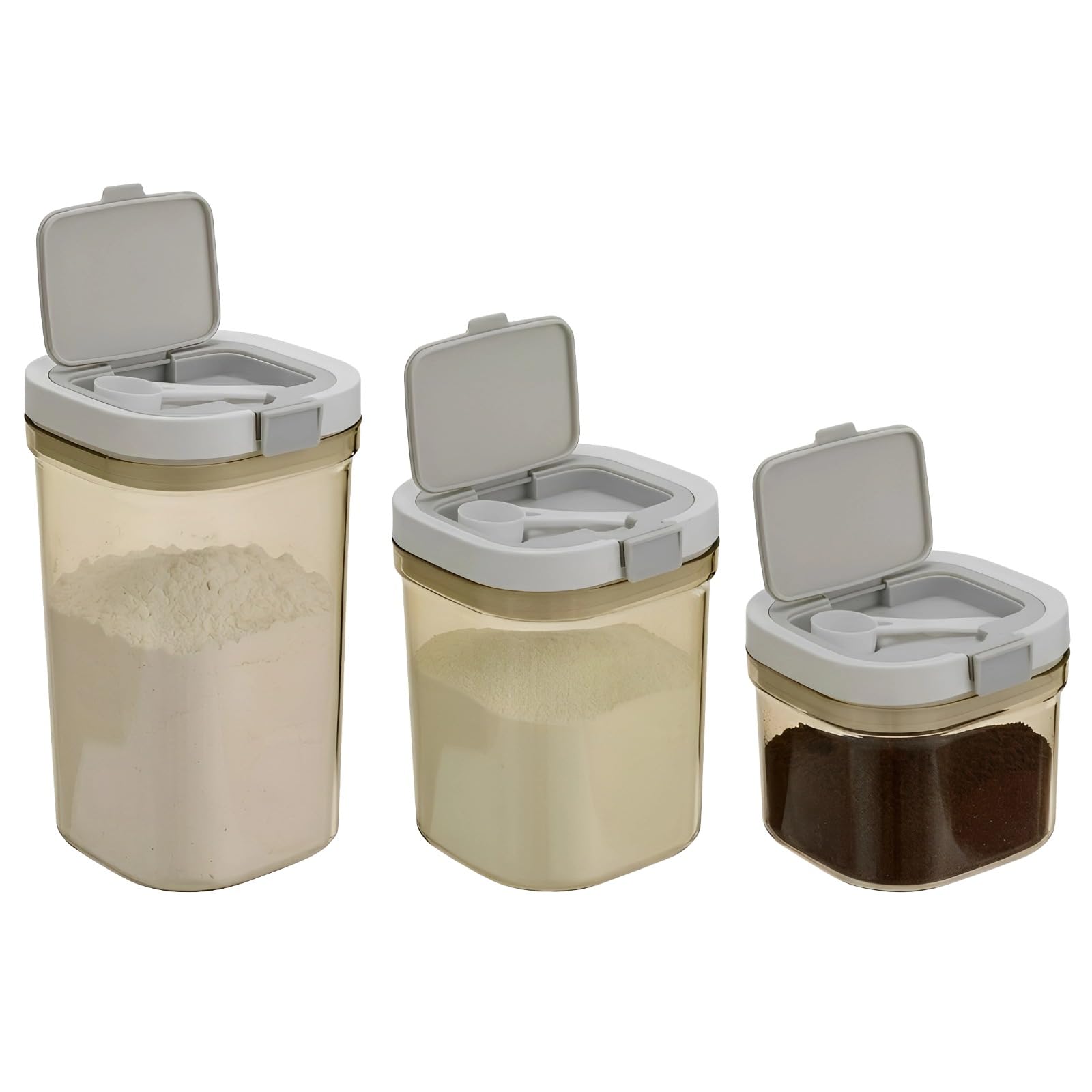 3-teiliges luftdichtes Frischhaltedosen-Set, stapelbare Küchenbehälter mit Löffeln, für Kaffee, Zucker, Mehl, Tee, Müsli, Trockenwaren-Organisation