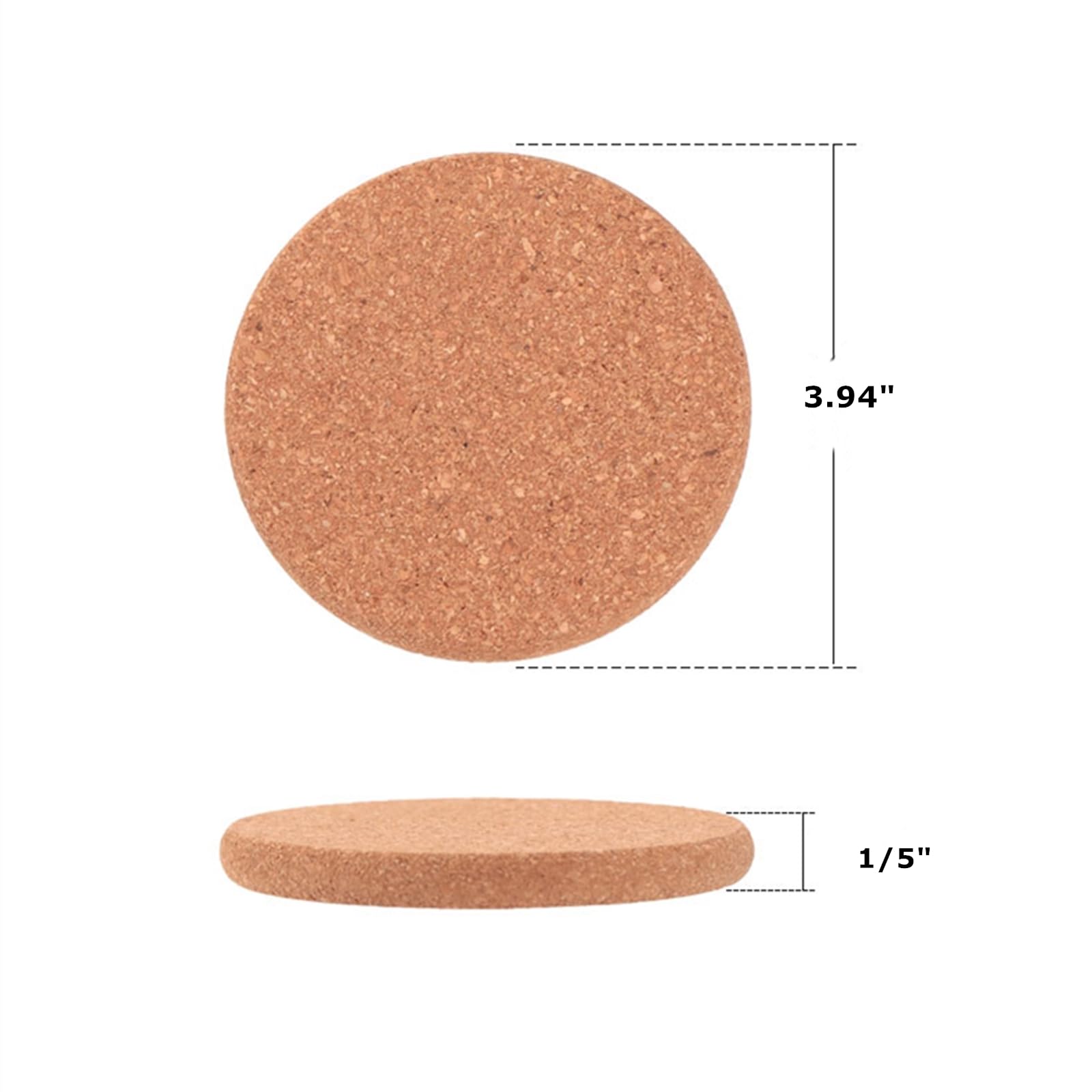 Paquete de 50 posavasos de corcho absorbentes, posavasos de borde redondo de 4 pulgadas para bebidas, posavasos lisos extra gruesos grabados en oficina, hogar o cabaña, 1/5 pulgadas de grosor