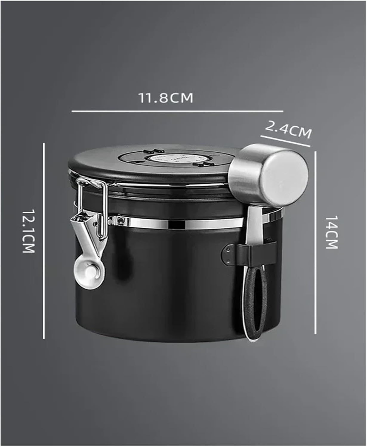 Kitchen Food Storage Container Box Stainless Steel Grain Can Coffee Bean Sealed Storage Box Storage Can Fresh Kitchen Tools(Black-1200ML)