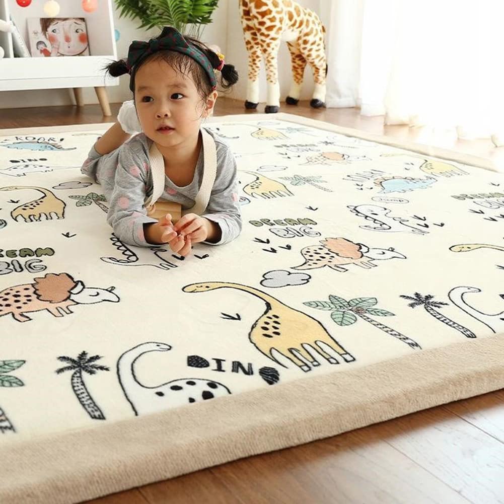 Spielmatte Krabbelmatte Baby Kinder Matte Babymatte Kinderzimmer Weicher Kinderteppich Faltbar Tier Dinosaurier, Farbe: Creme, Grösse: 100x200 cm
