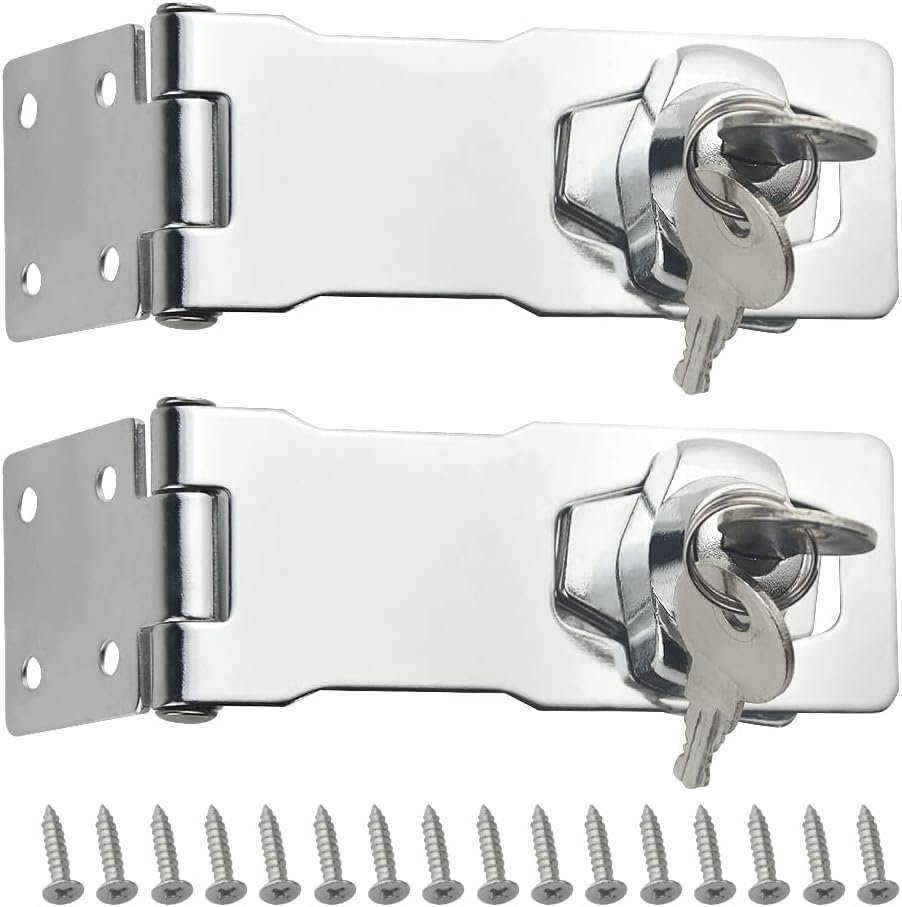 TOVOT 2 Pack 4.1 x 1.6 Keyed Hasp Locks Door Hasp Latch Lock Chrome Lock with Screws Locking