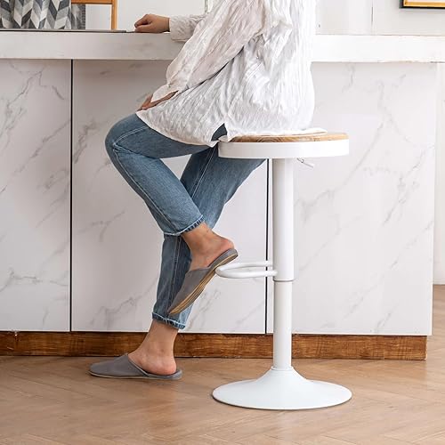 Miniatura 9 de Kidol & Shellder Taburetes de bar - Juego de 2 taburetes de bar redondos ajustables giratorios modernos sin espalda, sillas de bar de madera,