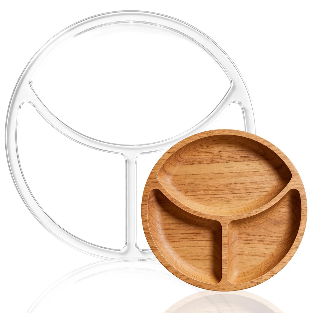 beinkmake 3 Compartment Round Tray Acrylic Router Template for Woodworking, 5mm Thick Split Round Decor Tray Inlay Template Jig Kit Tracing Stencil for DIY Wood Craft