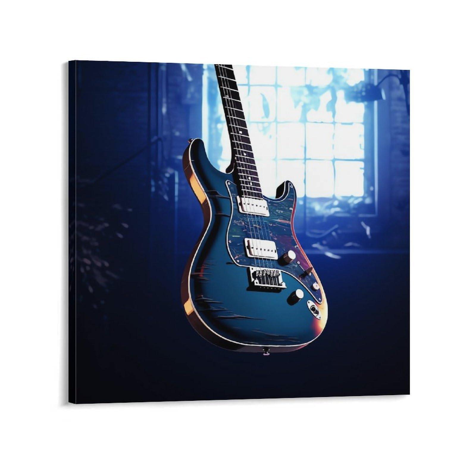 Blue Guitar Canvas Wall Art for Bedroom 12x12inch(30x30cm) Canvas Prints Artwork for Walls Modern Picture Artwork Painting for Living Room Aesthetic Wall Paintings for Bathroom Kitchen Office Decor