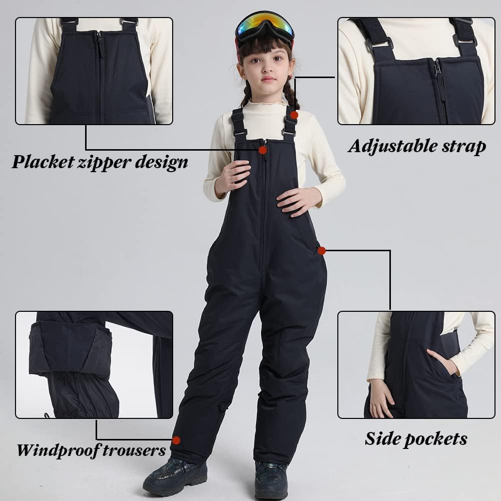 Kids Snow Bibs Unisex Child Insulated Ski Snowsuit Waterproof Windproof Overalls for Boys and Girls