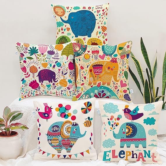 Housse de coussin éléphant en toile de coton bleu 40x40 cm de qualité