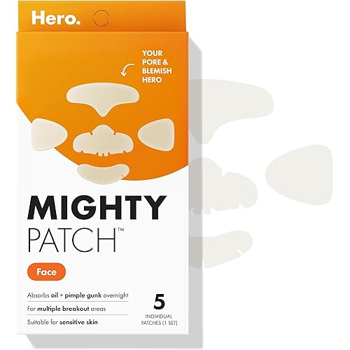 Mighty Patch Hero Cosmetics Face Patch - XL Hydrocolloid Face Mask for Acne, 5 Large Pimple Patches for Zit Breakouts on Nose, Chin, Forehead & Cheeks (1 Count)