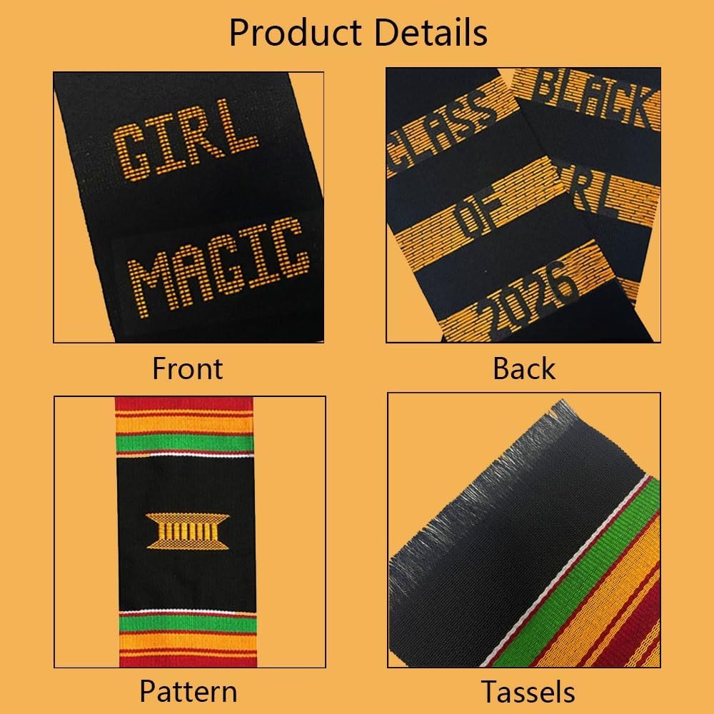 Magic Graduation Stole Class of 2026 Black Kente Cloth African Graduation Stole Scarf Supplies