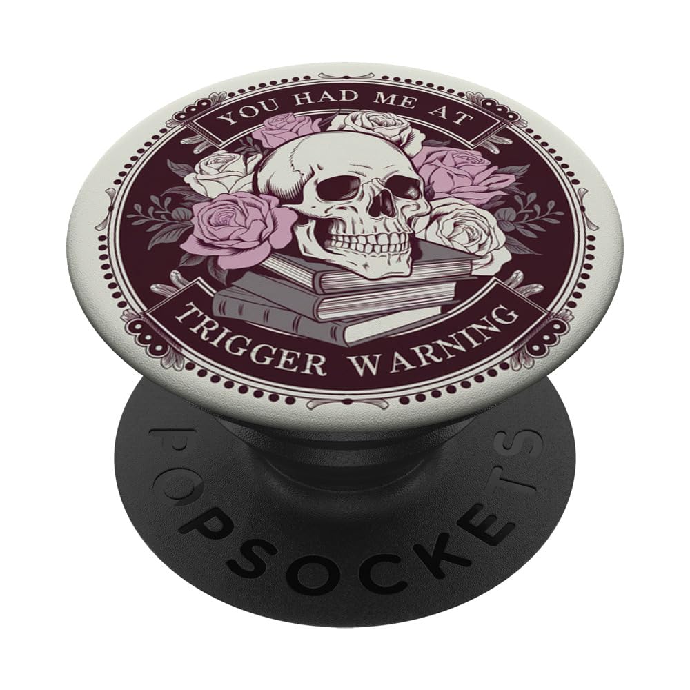 Librarian Skeleton Trigger Warning Book Reading Lover Floral PopSockets Adhesive PopGrip