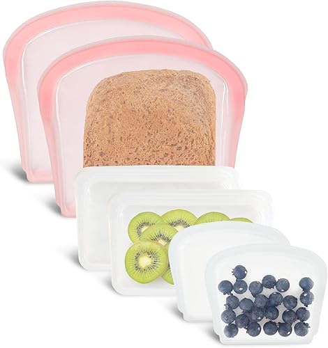 Miniatura 12 de Bolsa de almacenamiento de silicona reutilizable, paquete de 6 bolsas de bolsillo, aperitivos y sándwich, bolsas de silicona duraderas para Plano 6P