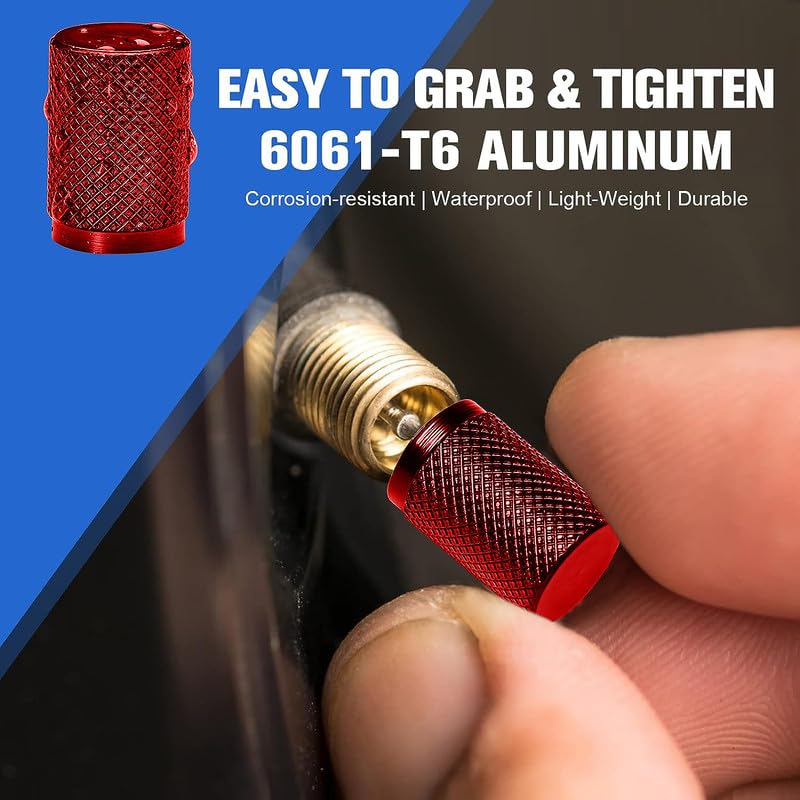Image of CONTACTS Compatible with Mahin-dra 4pcs Red Car Tire Valve Stem Caps, Universal Wheel Air Dust Covers, Aluminum Tyre Rim Ventil Accessories