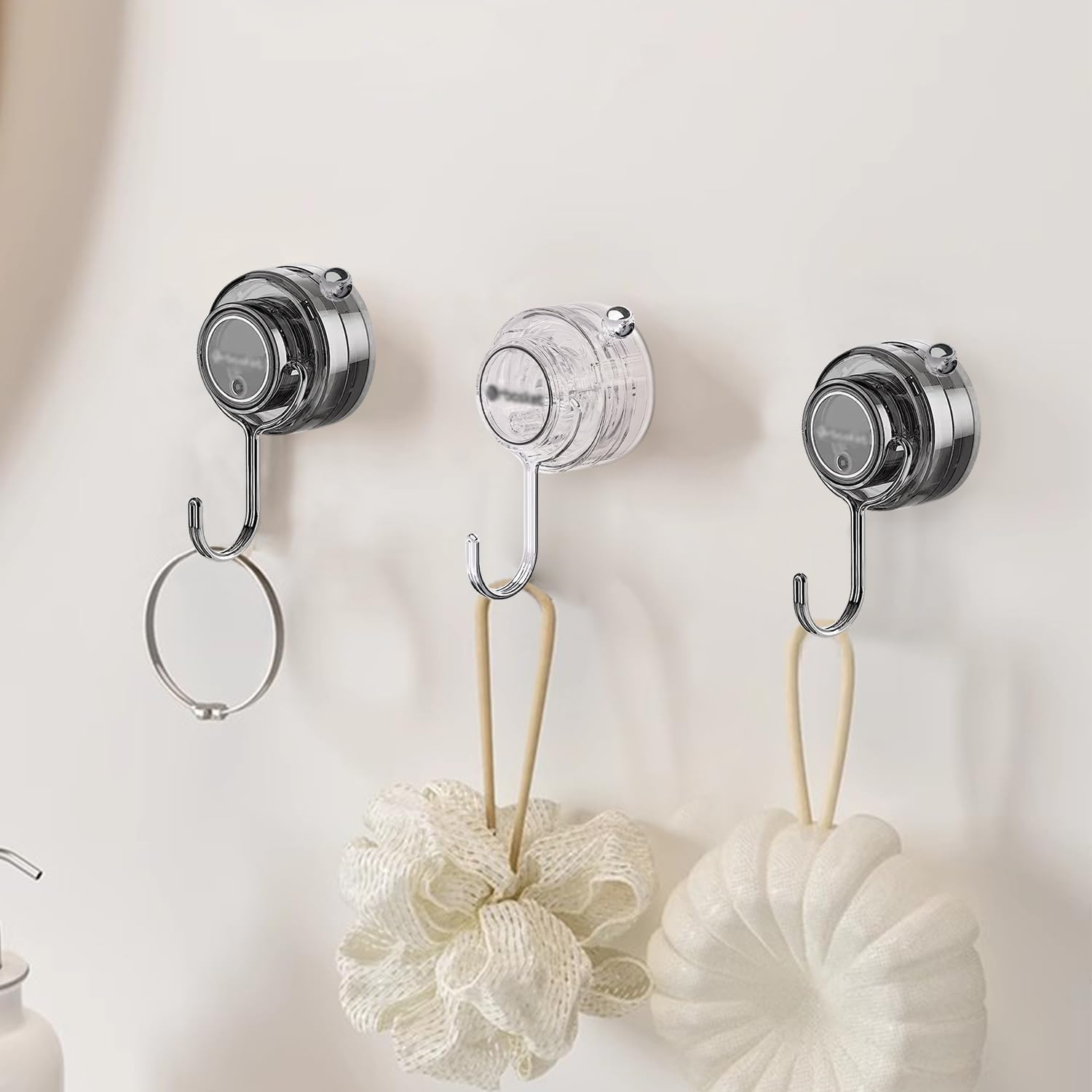 WAYUTO 4PCS Suction Cup Hooks Removable Shower Suction Cup Hangers Punch-Free Coat Hat Hooks for Kitchen Bathroom Door Heavy Duty Vacuum Hooks Gray