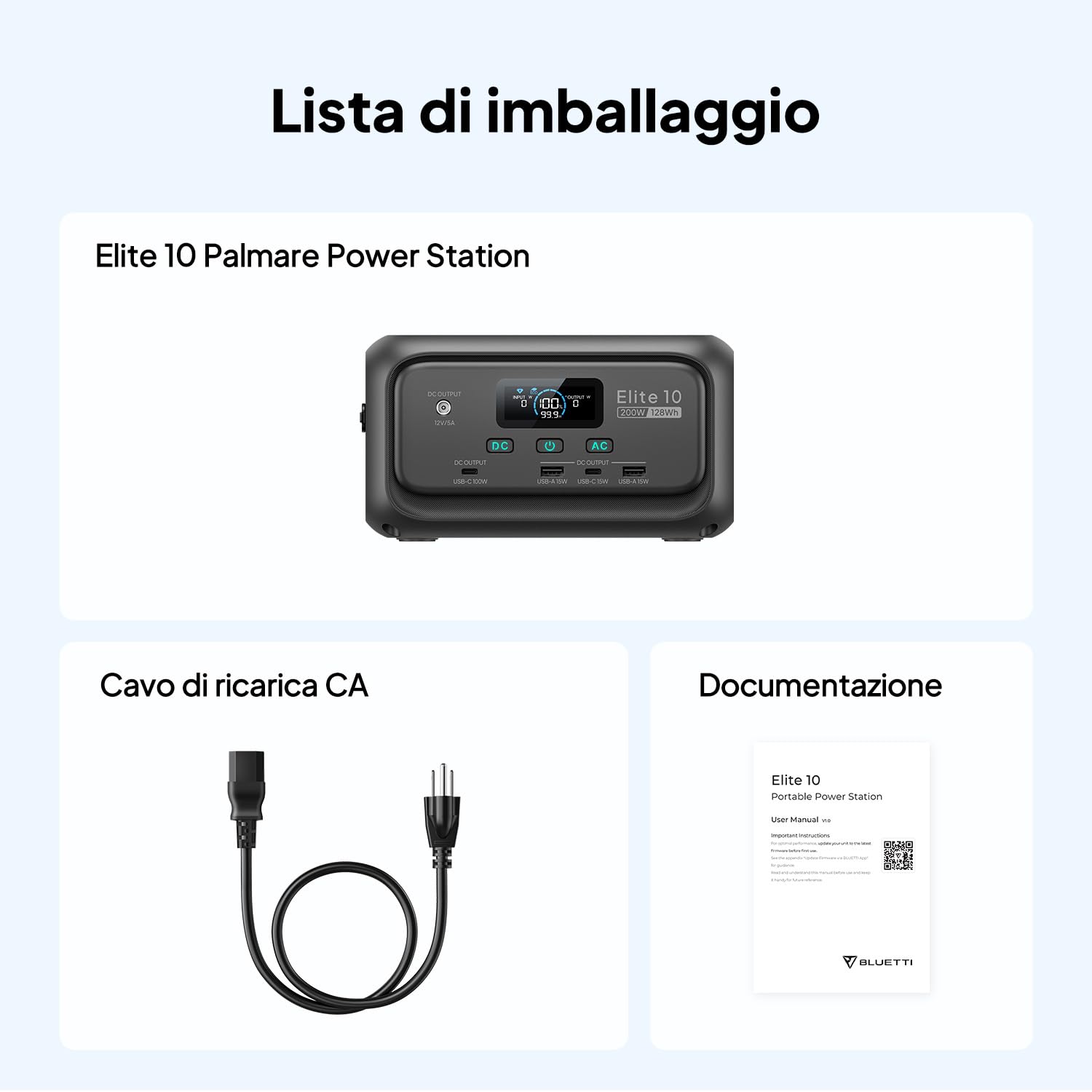 BLUETTI Elite 10 Mini Power Station Portatile, Batteria LiFePO₄ da 128Wh con Presa AC da 200W, Backup UPS da 10ms, Ricarica Rapida – Generatore Solare per Campeggio, Viaggio ed Emergenze