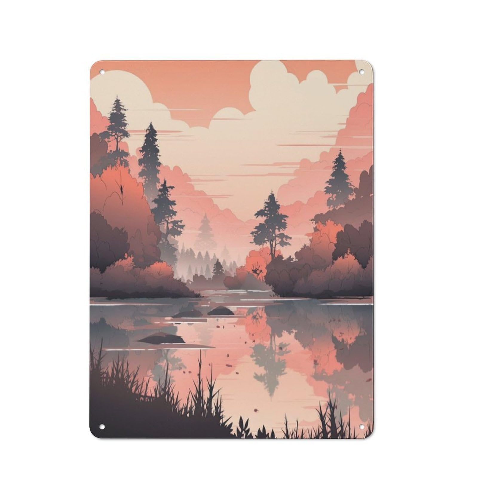 Junmoney Autumn By The Lake Vintage Tin Sign 40X30cm With For Dining Room Or Kitchen, For Vintage Wall Decor Fans, For Metal Sign Collectors