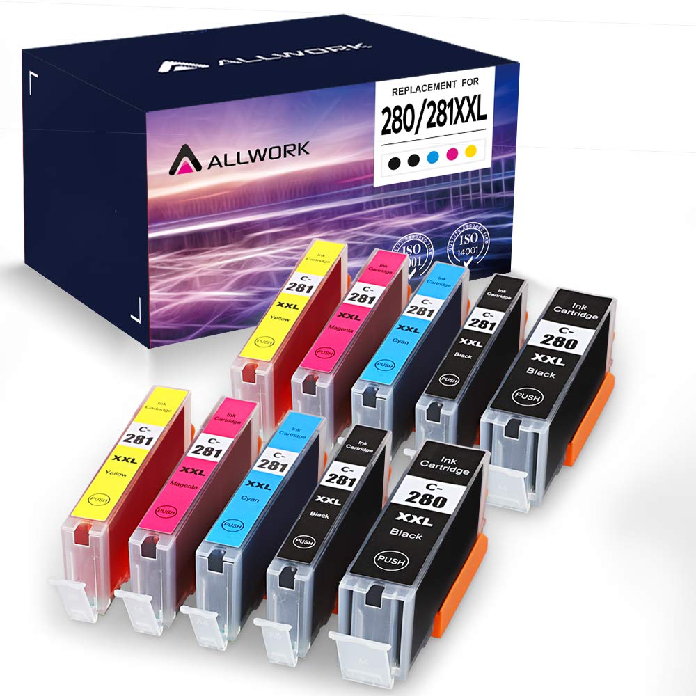 ALLWORK 280XXL 281XXL Compatible Ink Cartridges Replacement for Canon PGI 280XXL CLI 281XXL Ink Cartridge Works with Canon PIXMA TS6100 TS702 TR7500 TS8100 TS8200 TS9520 TS9500 Printer 10-Pack Combo