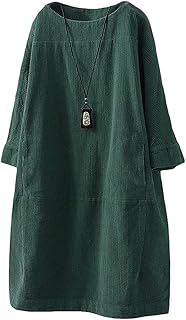Women's Oversize Tunic Dress Corduroy Long Sleeve Tops with Pockets
