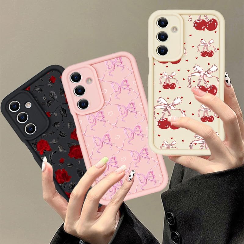 Compatible with Samsung Galaxy A15 / A15 5G Case, Cute Floral Silicone, Senior Shockproof Protection and Anti-Scratch for Soft Slim Black Phone Cover for Women Girls-Red Rose - Image 6