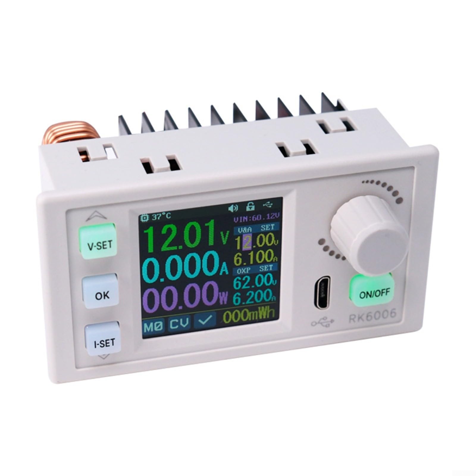 RK6006 Alimentatore di rete regolabile 0-60V 0-6A 360W con LCD da 1,54", convertitore DC per controllo PC/app, protezione da sovratensione, aggiornamento firmware (RK6006)