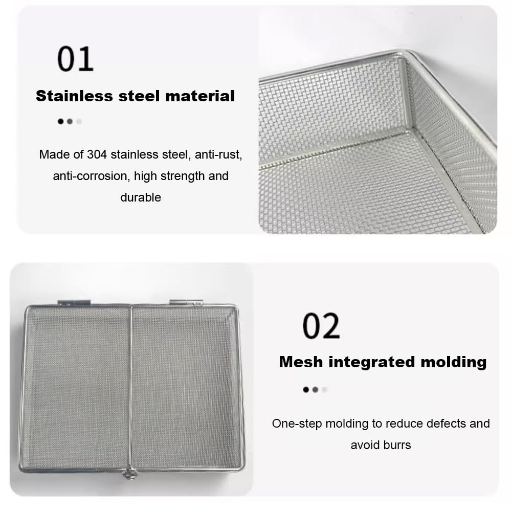 Bandeja de esterilización de acero inoxidable con tapa, cesta de malla perforada para operación de instrumentos médicos, 15 x 10 x 6 cm, duradera y fácil de limpiar