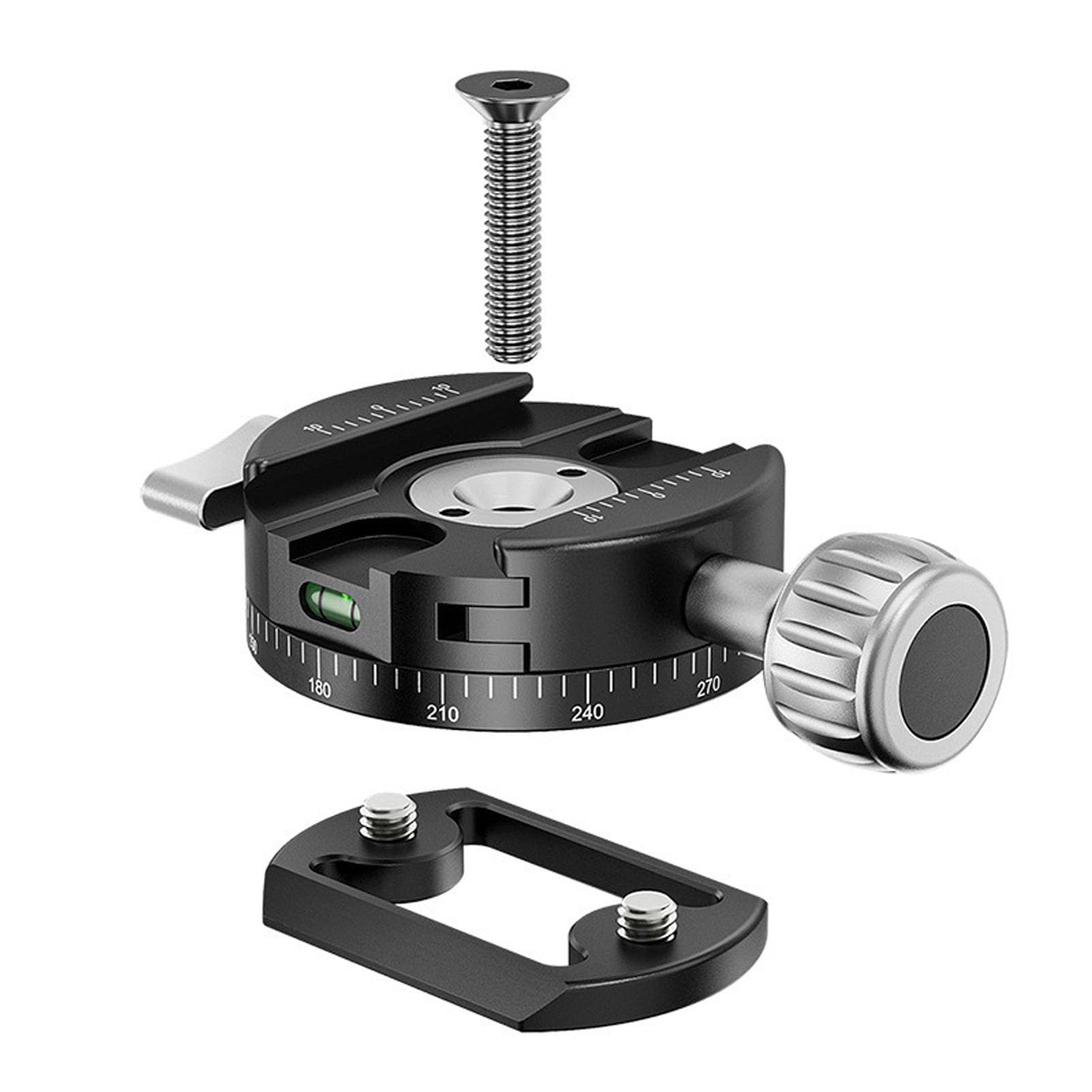 Morsetto a Sgancio Rapido Livella a Bolla Integrata, Piastra a Sgancio Rapido per Treppiede a 360° Testa per Treppiede HDR con Foro per Vite UNC 3/8 Pollici, Manopola a Leva