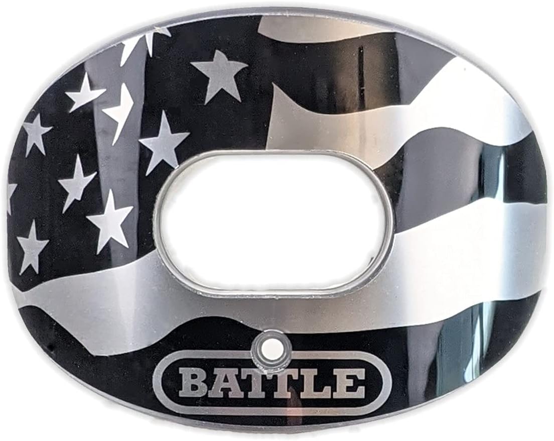 Battle Sports American Flag 2.0 Chrome Oxygen Football Mouthguard - Convertible Strap, Superior Airflow & Better Performance, Maximum Protection & Breathability Mouthpiece, Works with Braces - Gold