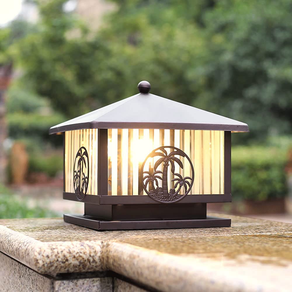 WEFDSDDXHC Square Outdoor Column Head Lamp, Metal Waterproof Floor Lamp, Creative Glass Lampshade, Courtyard Villa Terrace Landscape Lamp, Lawn Garden Decorative Lighting Fixture