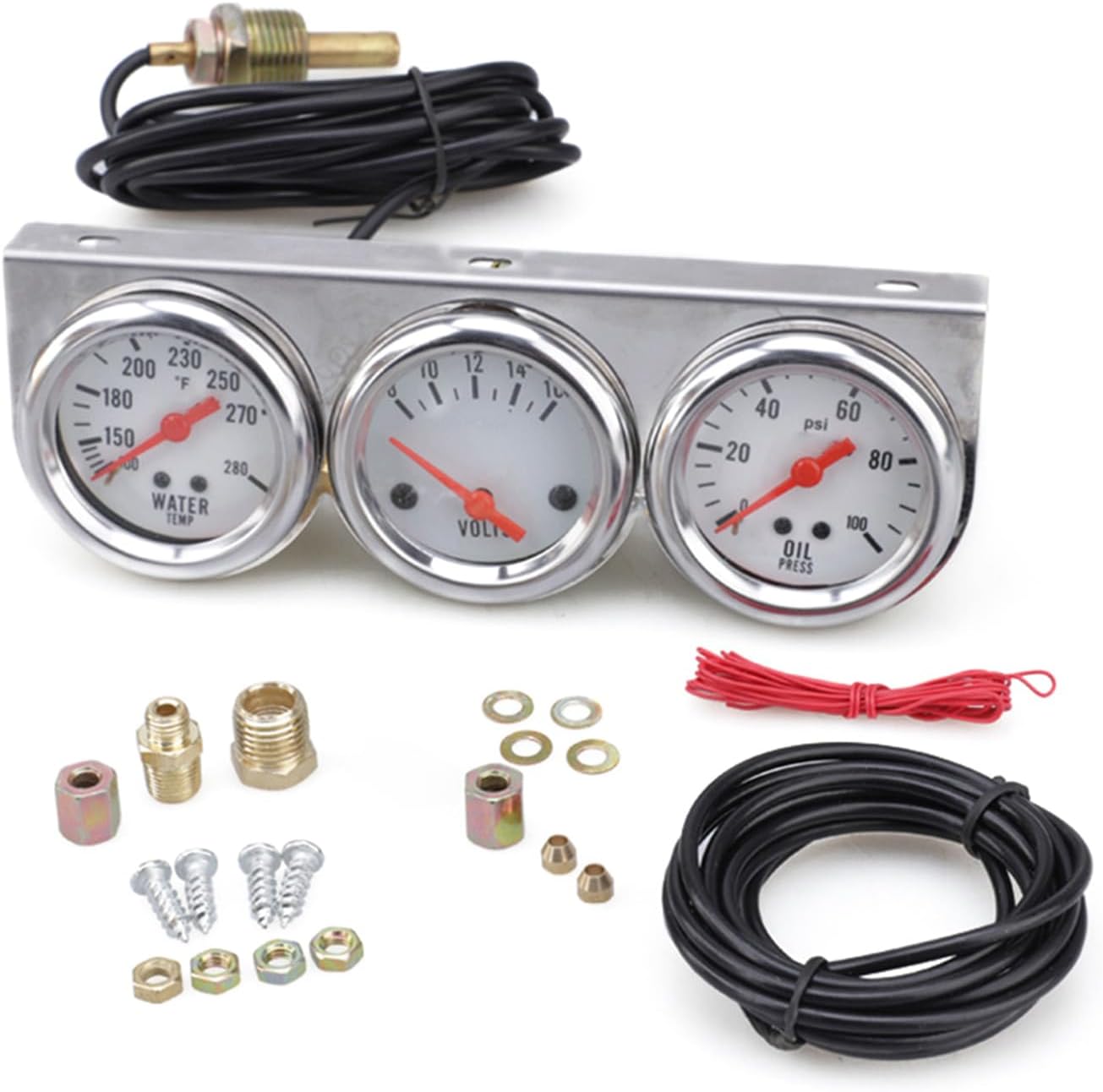Triple Gauge,Car Triple Gauge 12V 52mm Voltmeter Water Temp Gauge & Oil Press Meter Mechanical Gauge