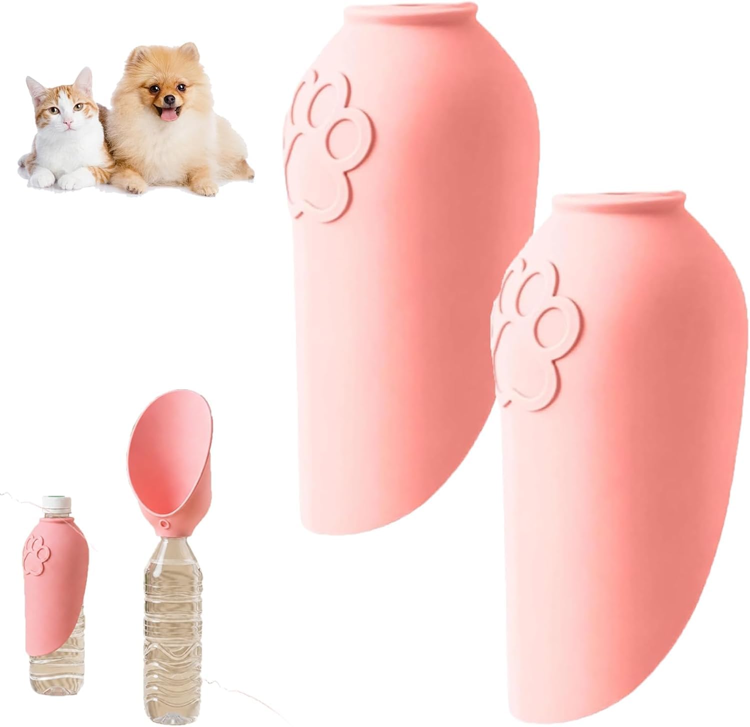 Silicone Drinking Cap for Bottles Dogs– Travel Pet Hydration Cup | Silicone Leakproof Drinking Bottle For Dogs Outdoor Walks Hiking Lightweight Water Feeder Bowl Dispenser (Pink*2)