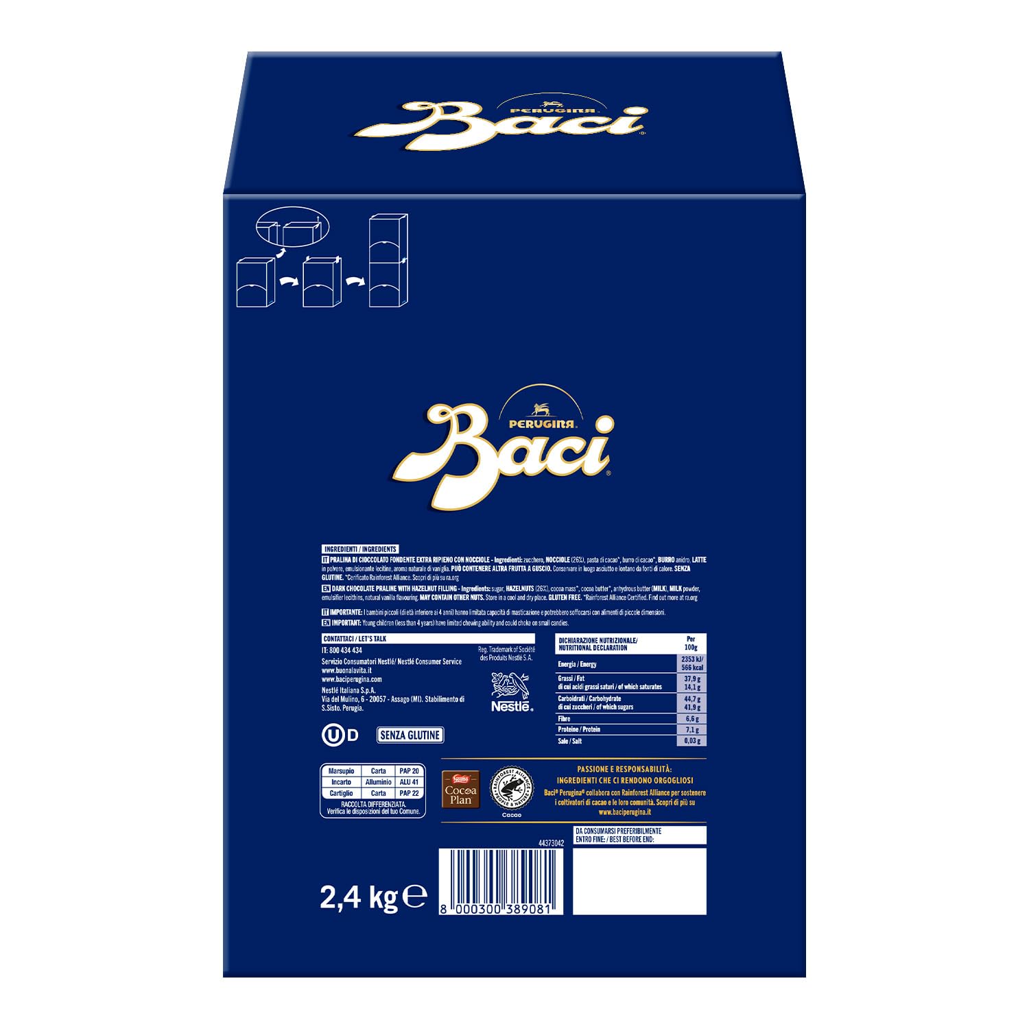 BACI PERUGINA Classico Cioccolatini Fondenti ripieni al Gianduia, Scatola 2,4kg