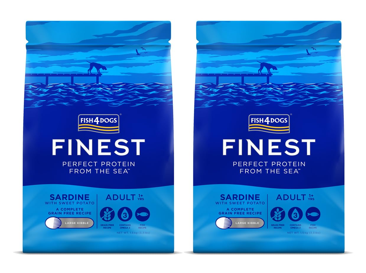 Fish4Dogs Finest Sardine and Sweet Potato Dog Food | Natural, Hypoallergenic Dog Food | Great for Healthy Skin and Coat | Rich in Omega 3, 6 and 9 (Large Kibble - 2 x 1.5kg)