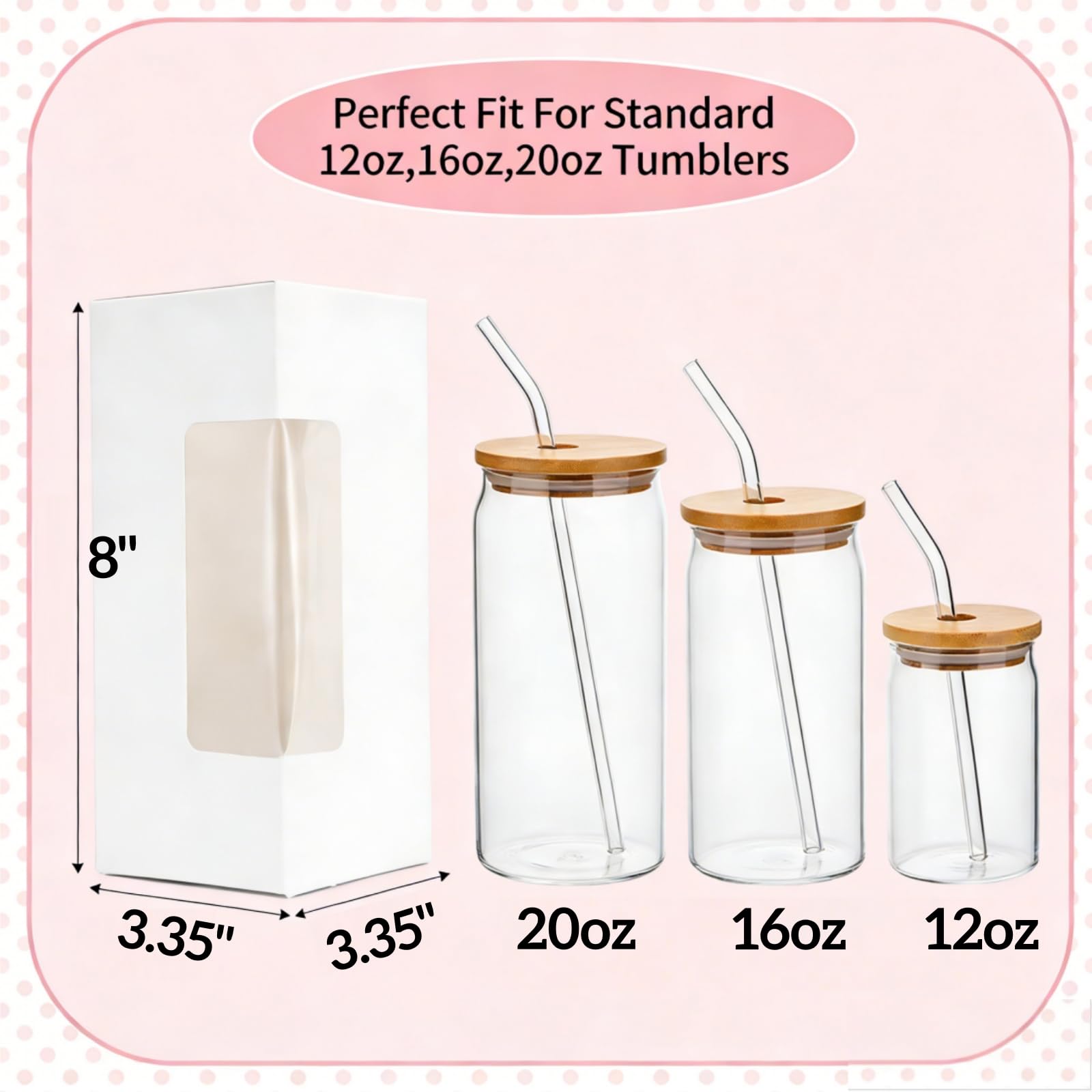 AVLA 50 Pack Tumbler Geschenkbox mit Band, 12 16 567g Sublimationsglas Ausstellungsboxen, Flaschenbecher Verpackungsboxen mit Fenster zum Verpacken Geburtstag Hochzeit Jubiläen Weihnachten