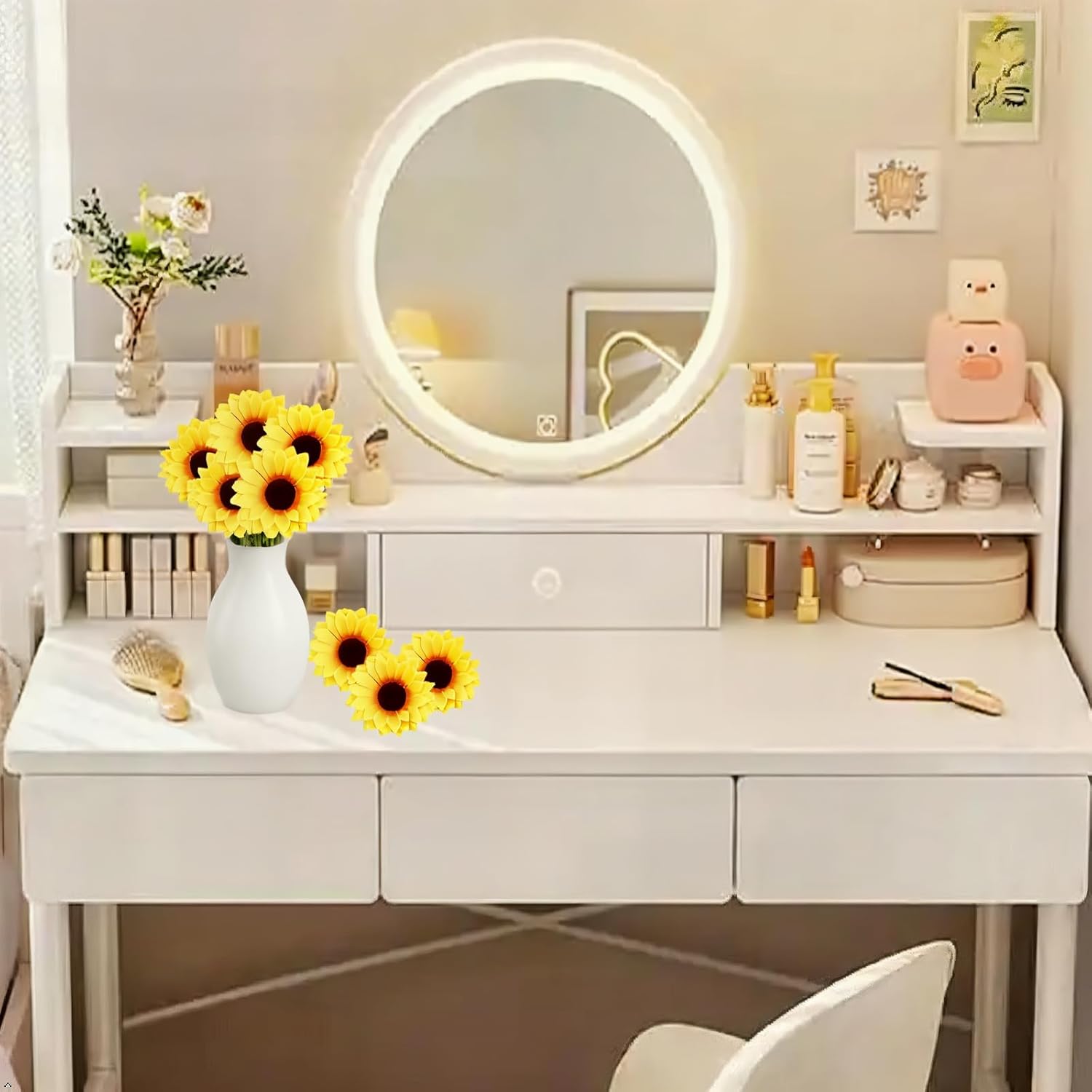 100 Pcs Large Sunflower Artificial Flowers Bulk 4.1inch Fake Sunflower Heads with Stems Sunflower Artificial Silk Flower Heads for Wedding Decoration, Party Home Decor (Vase not Included