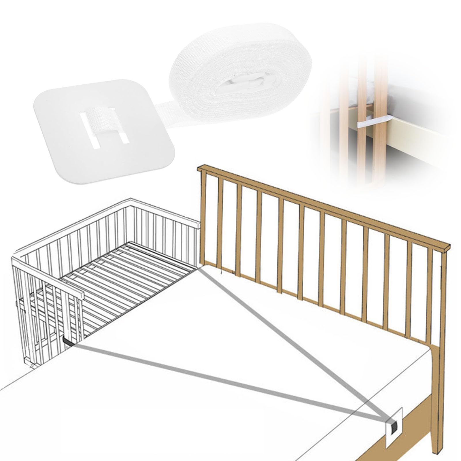 Wgewfhdf Beistellbett Befestigung 6M Gurt für Babybett, Beistellbetten Gurt, Beistellbett Befestigung, Universelle Sicherer Halt für Babybett und Boxspringbett – Einfache Verankerung und Montage