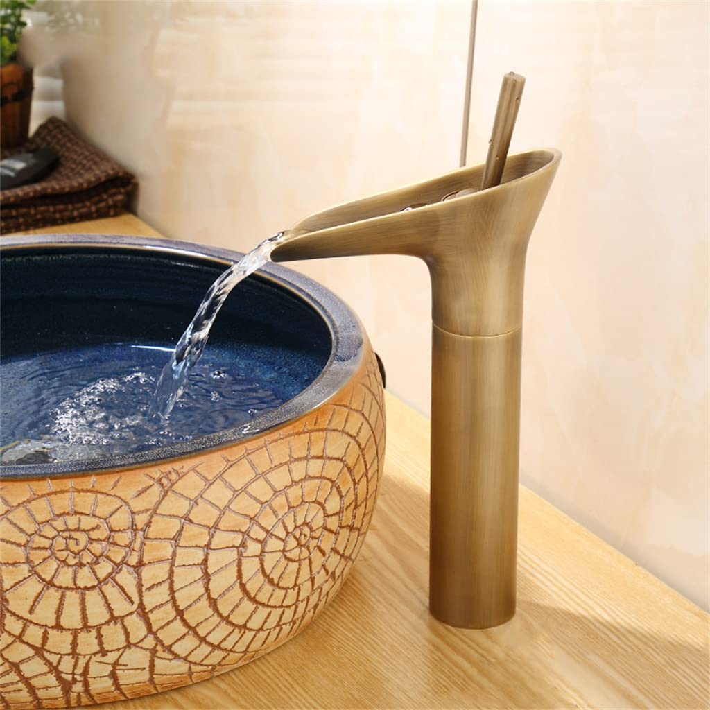 Robinet de bassin en laiton antique mitigeur rétro eau chaude et froide