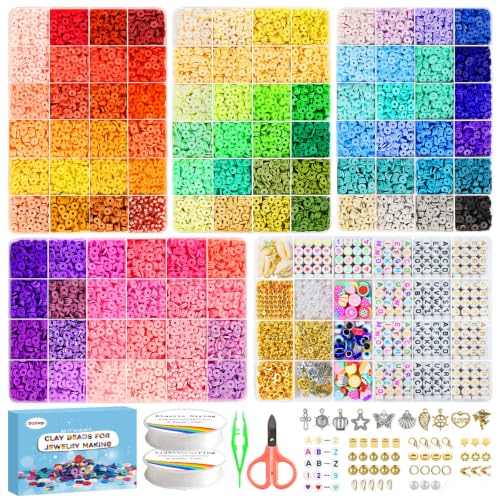 Dazhqp Set di 15500 perline da infilare, 96 colori perline di argilla polimerica da 6 mm per braccialetti fai da te, 5 scatole di kit per la creazione di gioielli con lettere per orecchini, collane