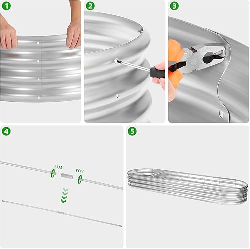 Miniatura 4 de Land Guard Kit de cama de jardín elevado galvanizado de 6.6 × 2.7 × 1 pies, macetas galvanizadas para exteriores, metal grande ovalado para verduras