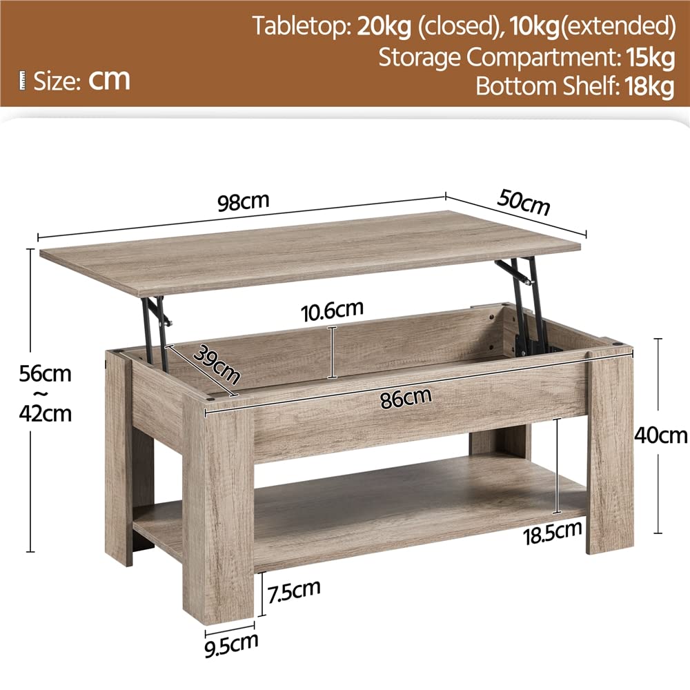 Yaheetech Couchtisch Kaffeetisch höhenverstellbar Wohnzimmertisch mit Ablagefach Sofatisch Beistelltisch Teetisch aus Holz Grau – Bild 3