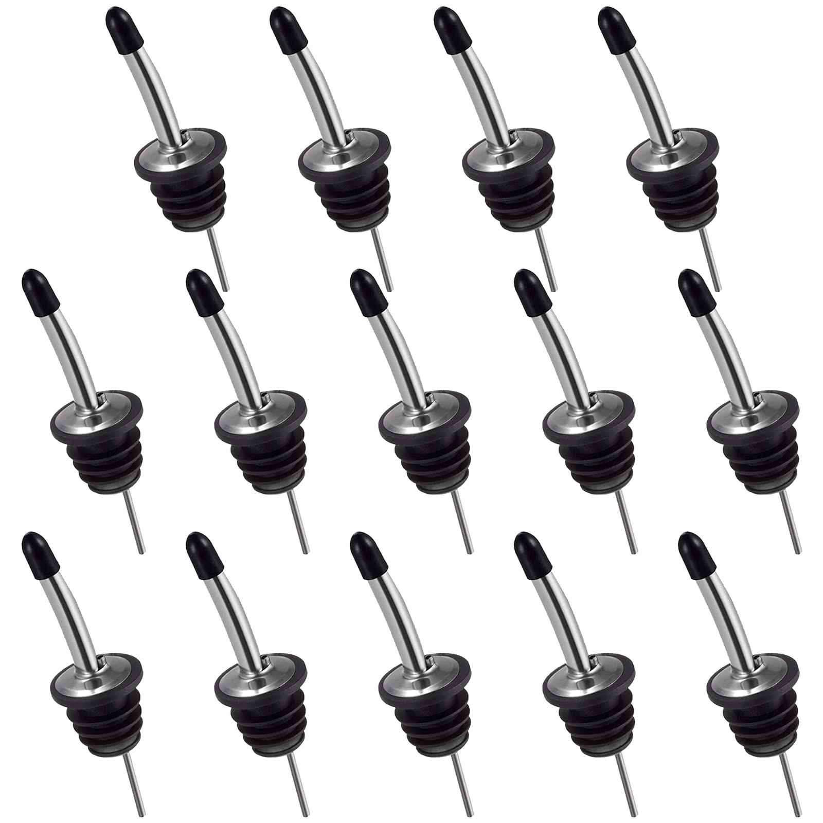 SPOKKI14 Pack Bottle Pourer, Stainless Steel Spirit Speed Pourers with Silicone Dust Caps, Liquor Pourer for Restaurants, Bars, Clubs and Home